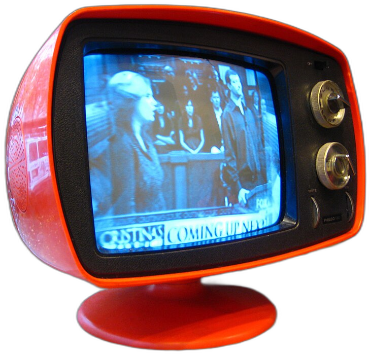 A cutout of a vintage orange Philco-Ford television. Click to enter the map.